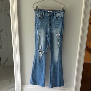 Zenana Outfitters Light Blue Distressed Flare Jeans